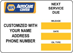 Napa Auto Care Center Oil Change Stickers