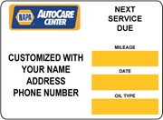 Napa Auto Care Center Oil Change Sticker