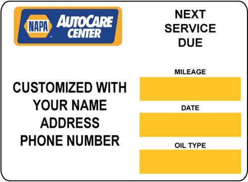 Napa Auto Care Center Oil Change Stickers